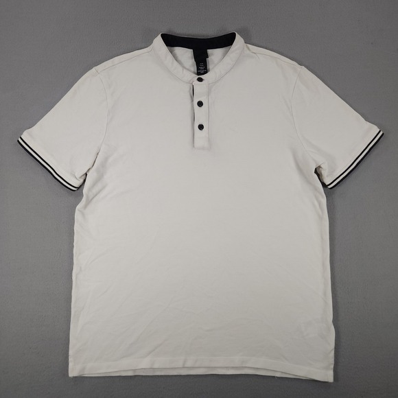 H&M Other - H&M Men's Regular Fit Band Collar Short Sleeve Shirt White Size M 100% Cotton